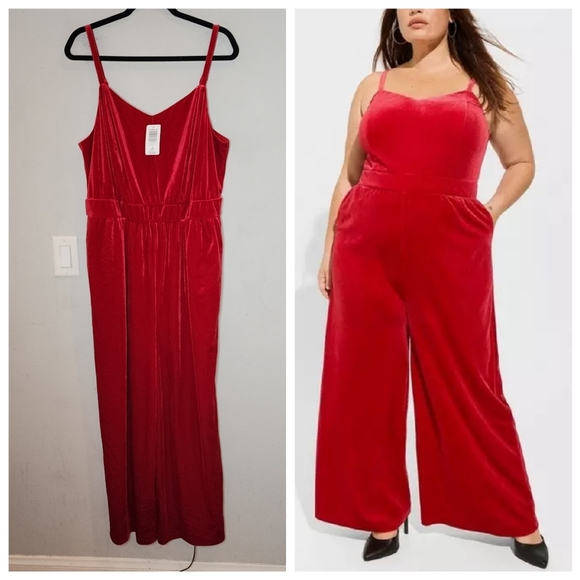 NWT Torrid Red Velvet Wide Leg Cami Jumpsuit Stretchy Size 2X